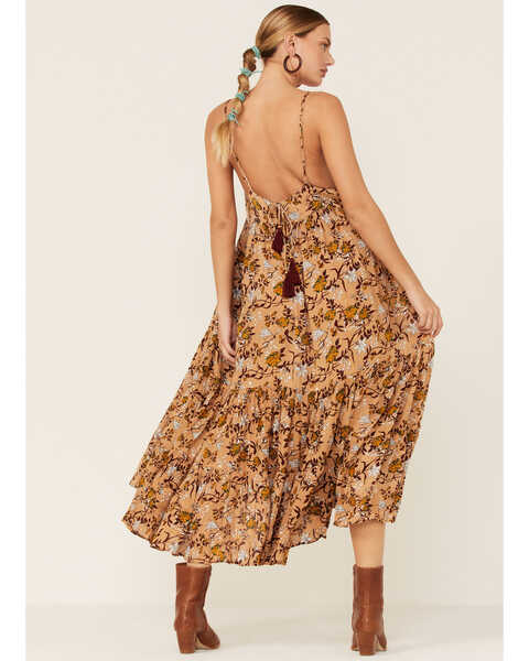 Z&L Women's Marigold Floral Backless Spaghetti Strap Maxi Dress, Gold, hi-res