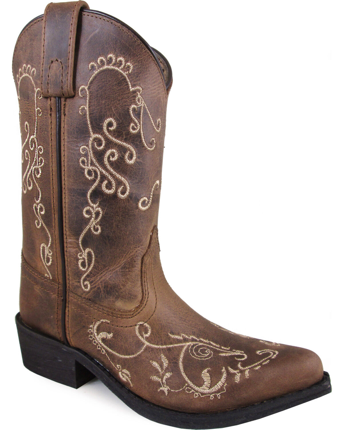 Image #1 - Smoky Mountain Little Girls' Jolene Distressed Western Boots - Snip Toe, Brown, hi-res