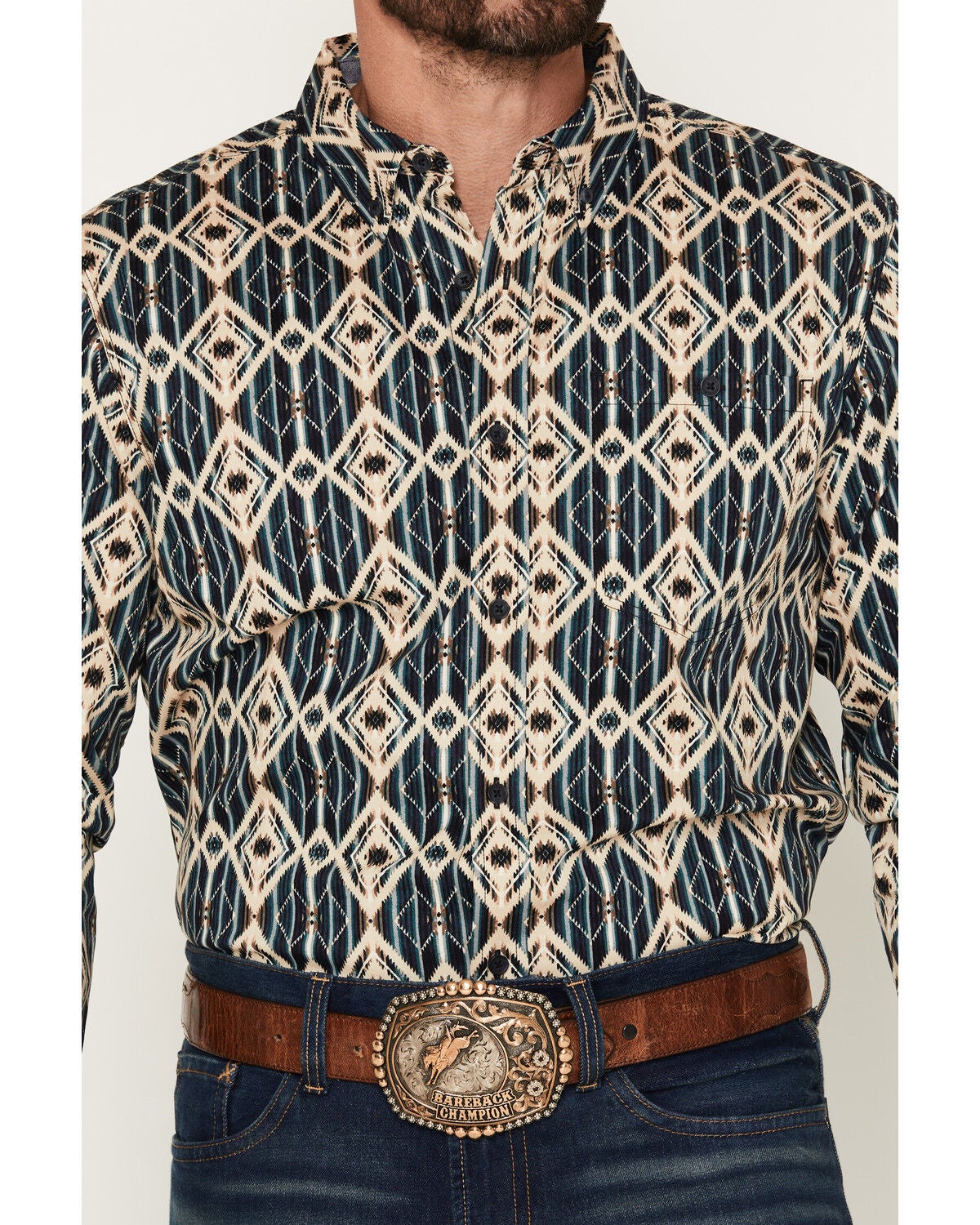 Image #3 - RANK 45&reg; Men's Mohave Southwestern Print Long Sleeve Button-Down Stretch Western Shirt, Navy, hi-res