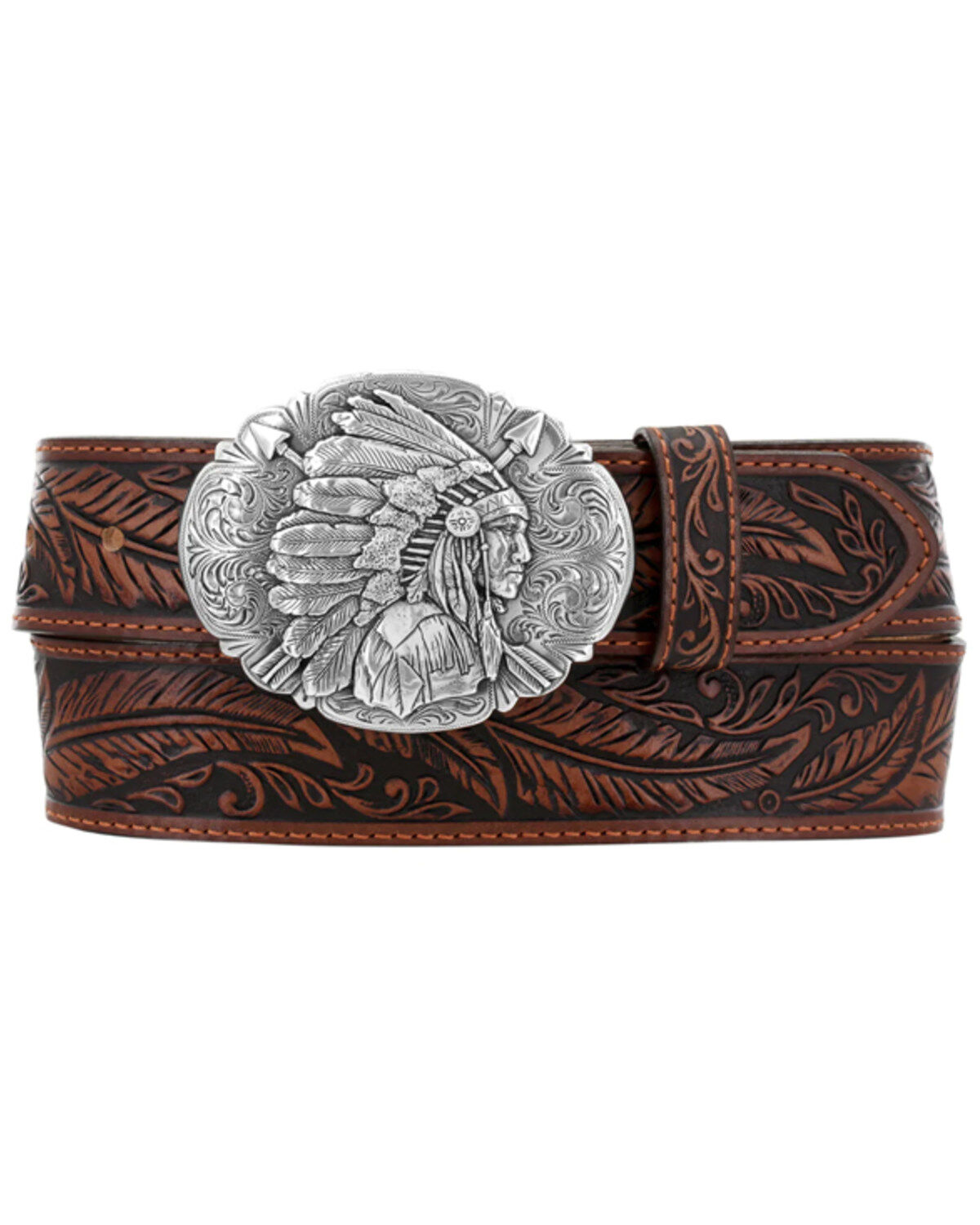 Image #1 - Tony Lama Men's Tan Feather Tooled Western Belt, Tan, hi-res