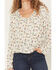 Image #3 - Wild Moss Women's Floral Print Long Sleeve Elastic Hem Peasant Top, Ivory, hi-res