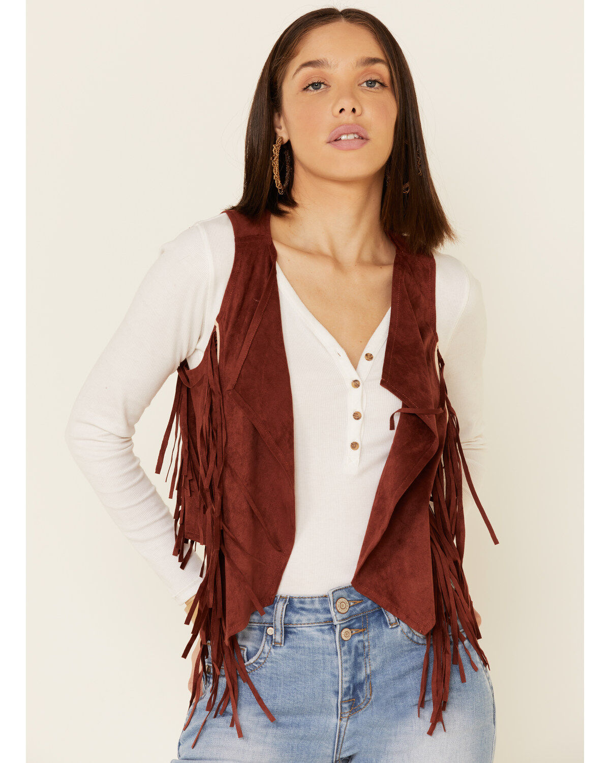 long sweater vest with fringe