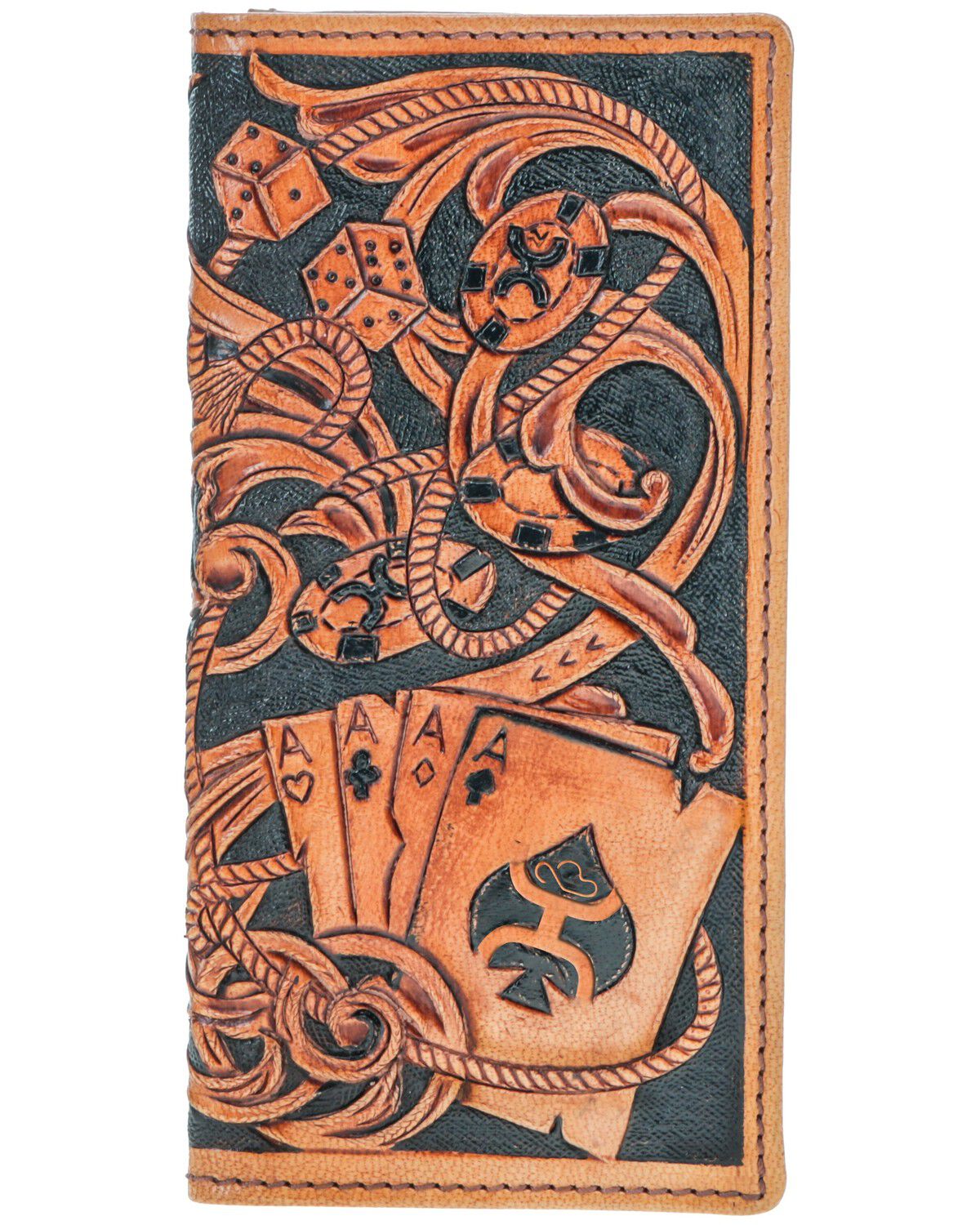 Image #1 - Hooey Men's Playing Cards Embossed Leather Rodeo Wallet, Brown, hi-res