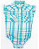 Shyanne Infant Girls' Short Sleeve Plaid Print Onesie, Turquoise, hi-res