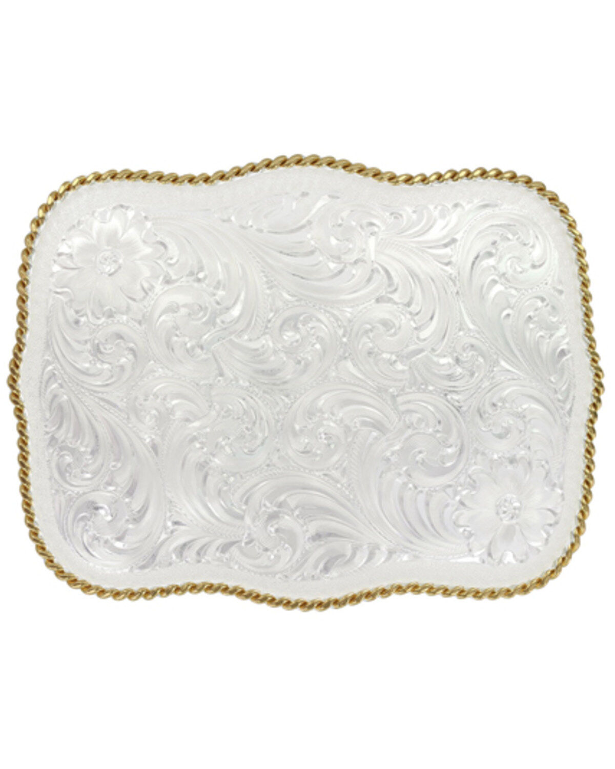 Image #1 - Montana Silversmiths Women's Large Scalloped Silver Engraved Western Belt Buckle, Silver, hi-res