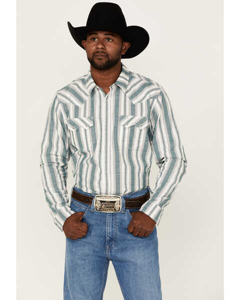 Cody James Men's Quarter Dobby Stripe Long Sleeve Pearl Snap Western Shirt , Cream, hi-res