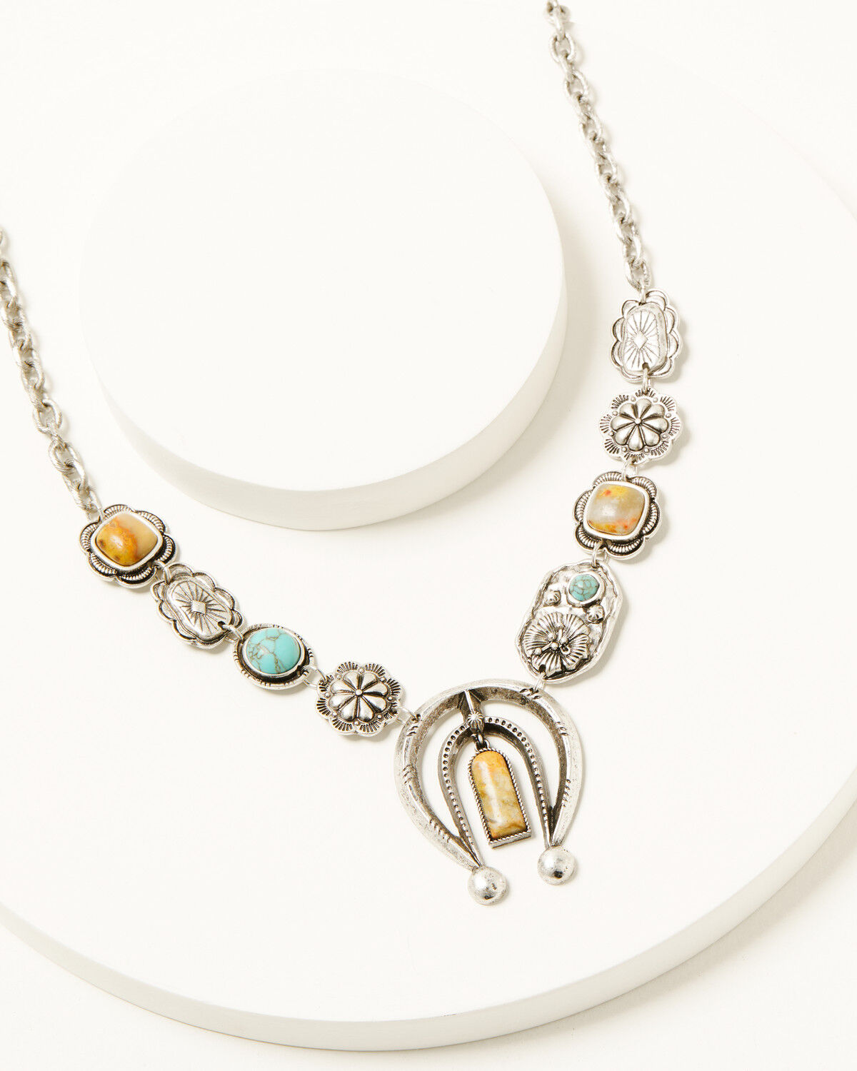 Image #1 - Shyanne Women's Rodeo Sunset Squash Blossom Necklace, Turquoise, hi-res