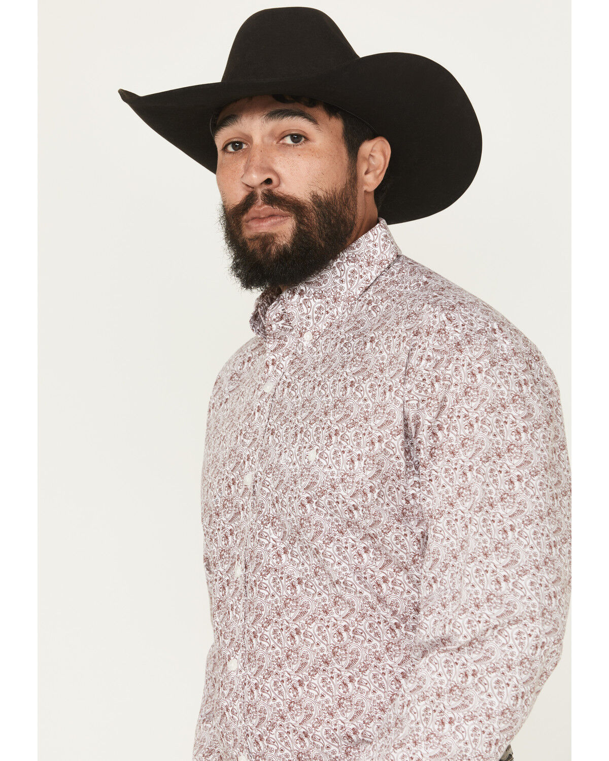 Image #2 - Wrangler Men's Paisley Print Long Sleeve Button-Down Stretch Western Shirt, Burgundy, hi-res