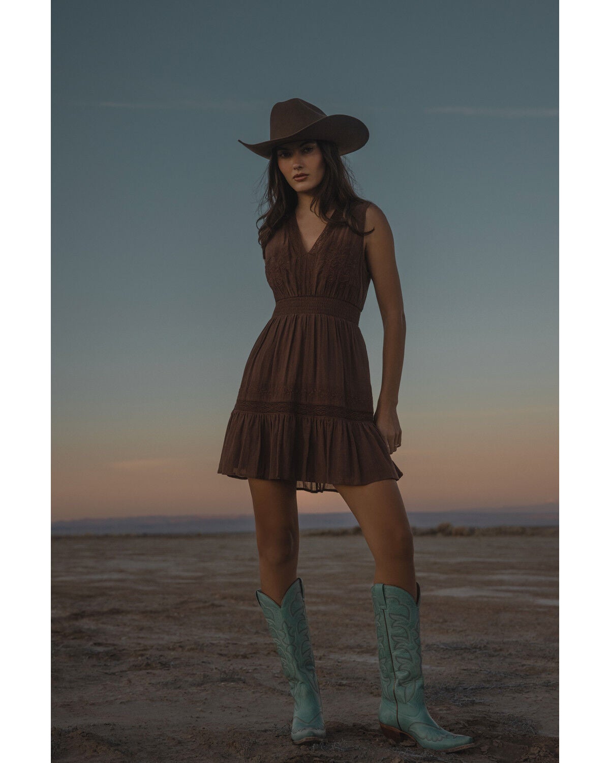 Image #2 - Shyanne Women's Embroidered Smocked Waist Mini Dress, Chocolate, hi-res