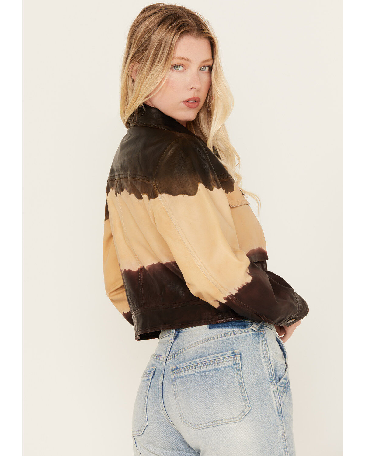 Image #4 - Cleo + Wolf Women's Ombre Cropped Leather Jacket, Sage, hi-res