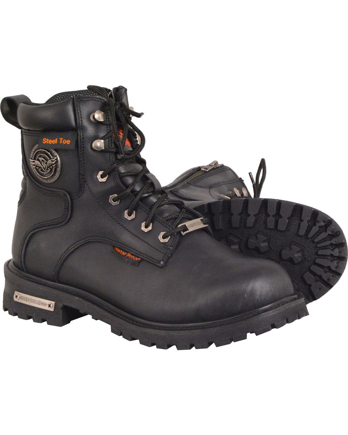 Image #1 - Milwaukee Leather Men's Black 6" Waterproof Lace Boots - Steel Toe, Black, hi-res