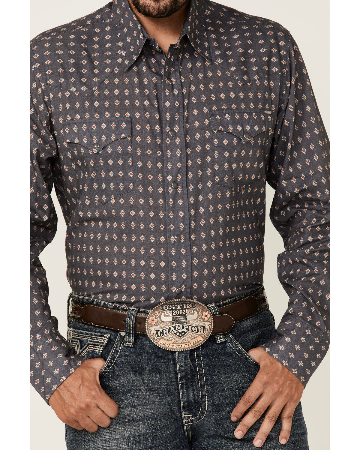 Image #3 - Tin Haul Men's Gray Southwestern Foulard Geo Print Long Sleeve Snap Western Shirt, , hi-res