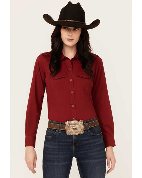 Ariat Women's VentTek Long Sleeve Button-Down Stretch Western Shirt , Dark Red, hi-res
