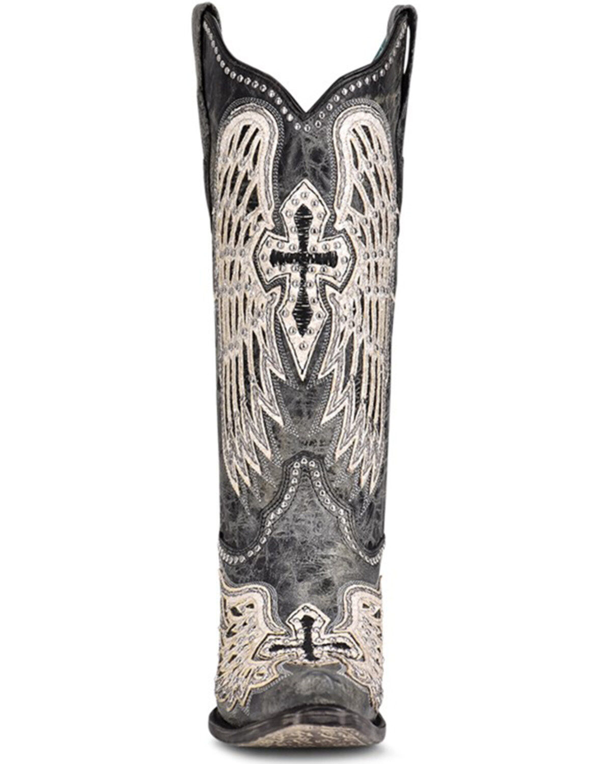 Image #3 - Corral Women's Cross & Wings Overlay Western Boots - Snip Toe, Black, hi-res