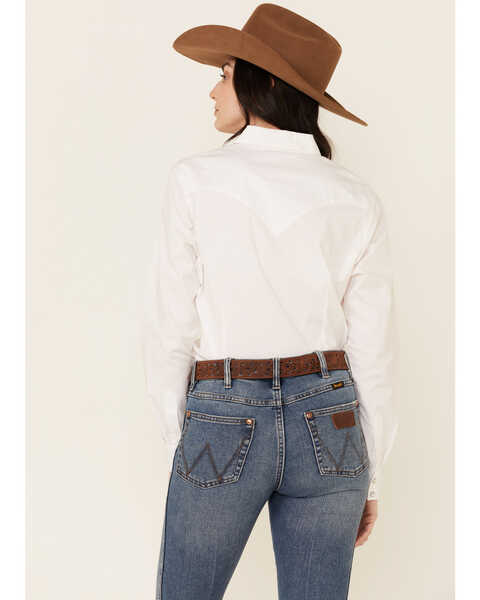 Image #3 - Wrangler Women's Solid Long Sleeve Rhinestone Snap Western Shirt, White, hi-res