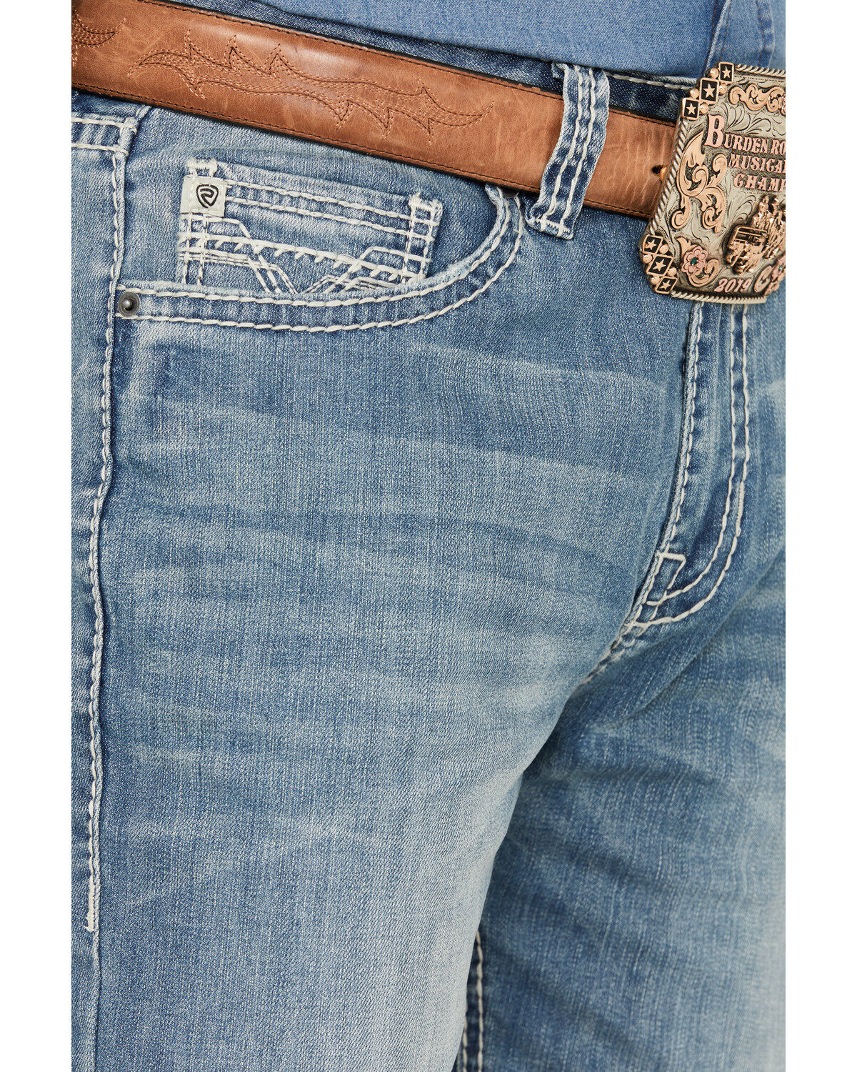 Image #4 - Rock & Roll Denim Men's Double Barrel Light Vintage Wash Relaxed Straight Stretch Jeans, Light Wash, hi-res