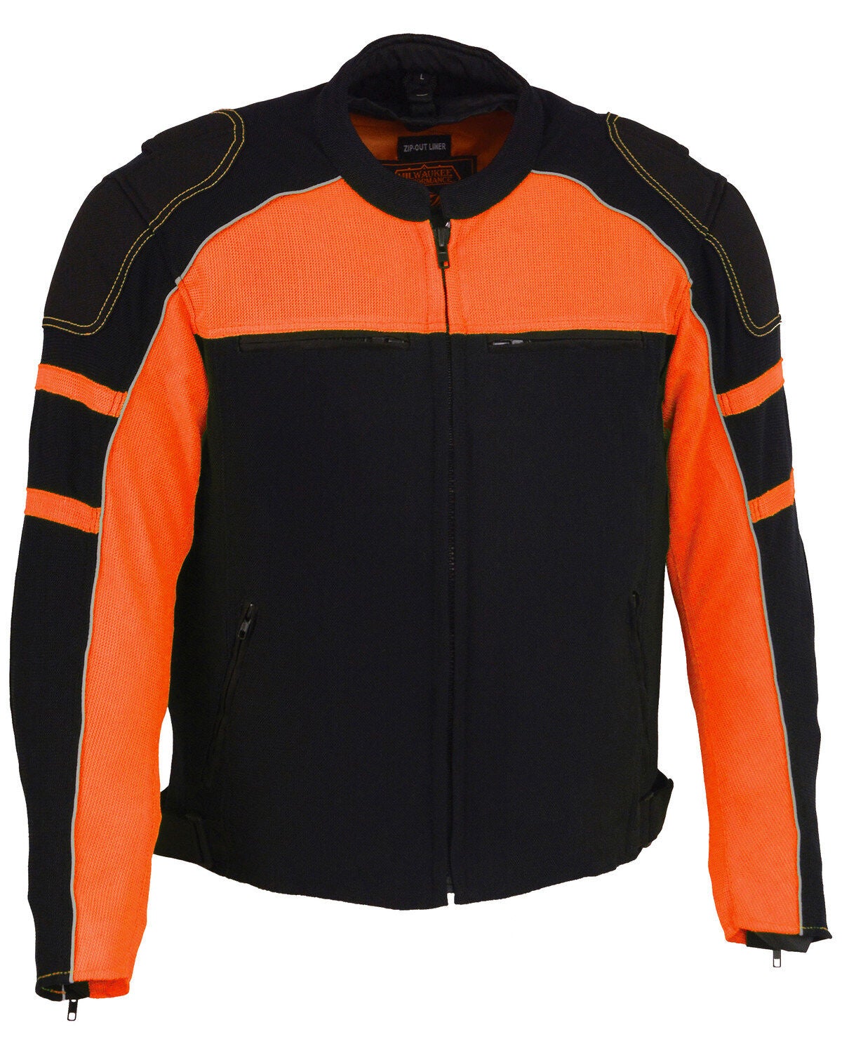 Milwaukee Leather Men's Mesh Racing Jacket with Removable Rain Jacket Liner - 3X, Black/orange, hi-res