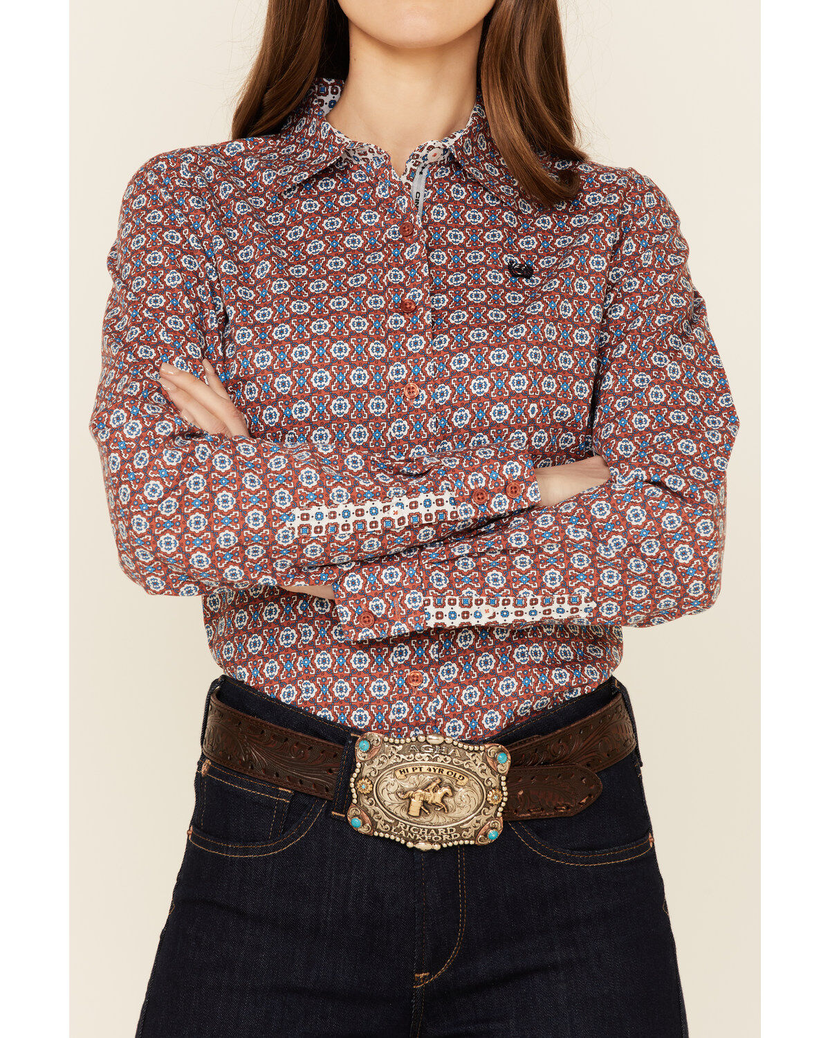 Image #3 - Cinch Women's Geo Print Long Sleeve Button Down Western Core Shirt, , hi-res