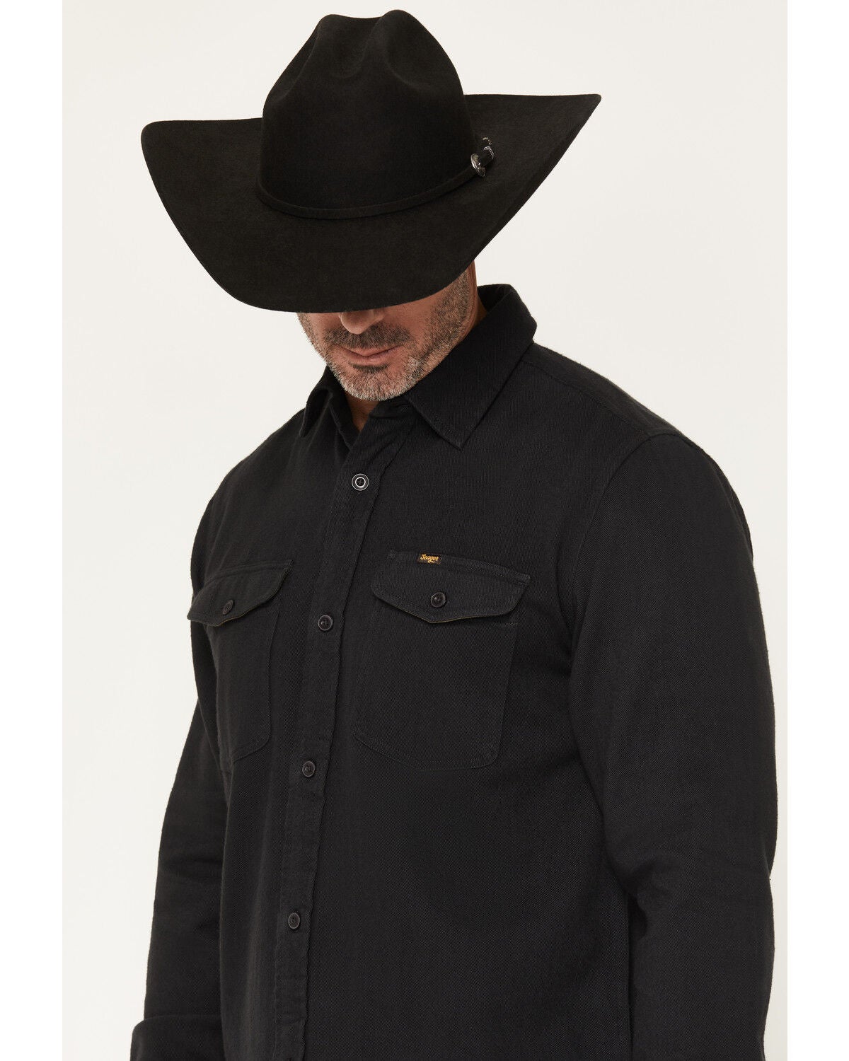 Image #2 - Seager Men's Calico Solid Long Sleeve Button-Down Flannel Shirt, Black, hi-res