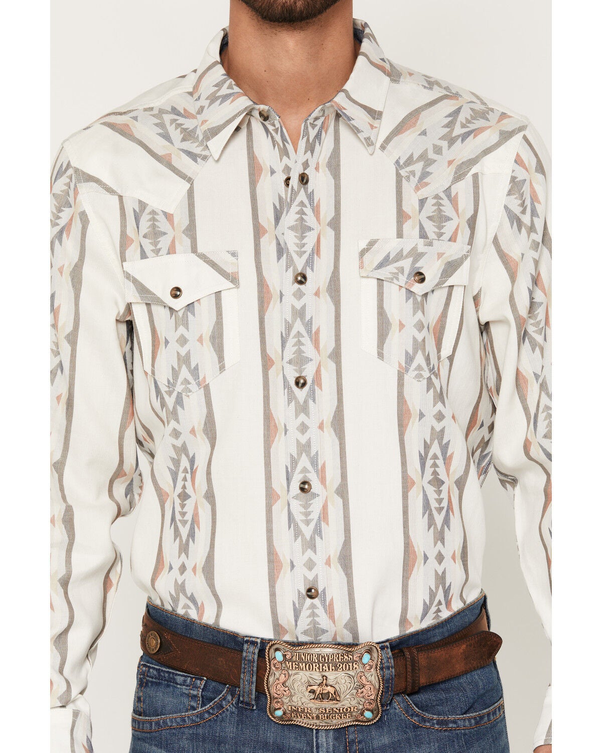 Image #3 - Cody James Men's Cowboy Boogie Southwestern Stripe Print Long Sleeve Snap Western Shirt - Big, Ivory, hi-res