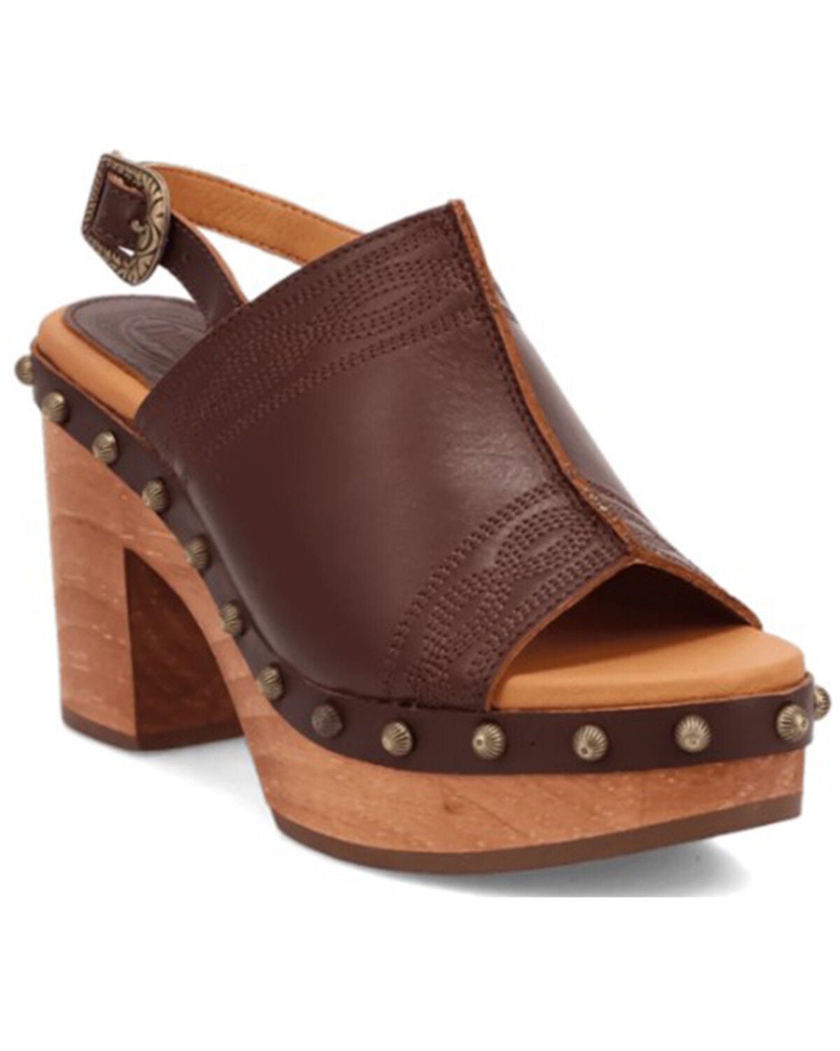 Dingo Women's Clover Wooden Sandals, Brown, hi-res