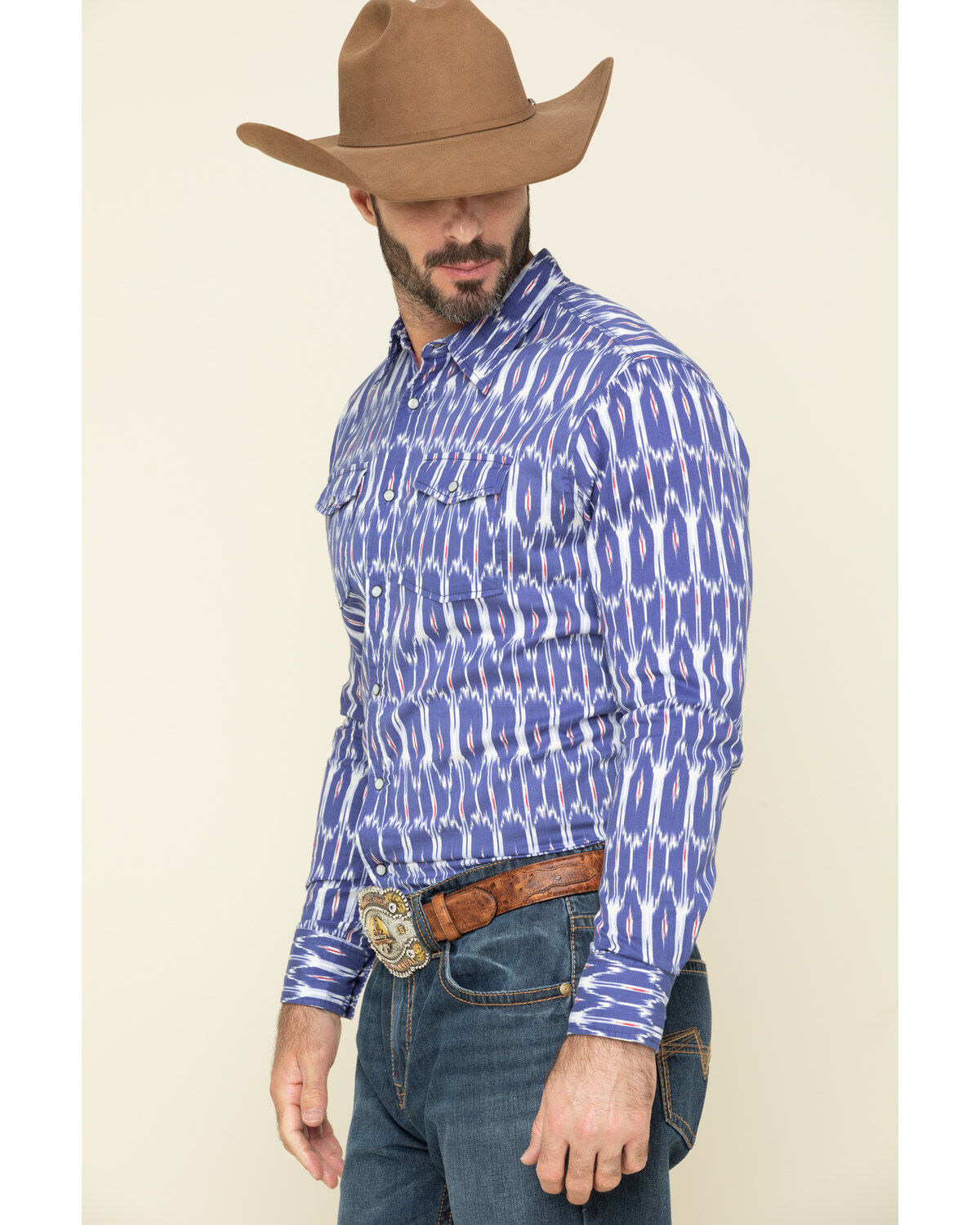 Image #3 - Rock & Roll Denim Men's Ikat Southwestern Print Long Sleeve Western Shirt, Blue, hi-res