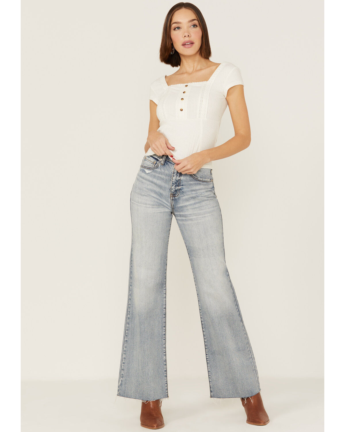 Image #4 - Shyanne Women's Pointelle Square Neck Top, White, hi-res