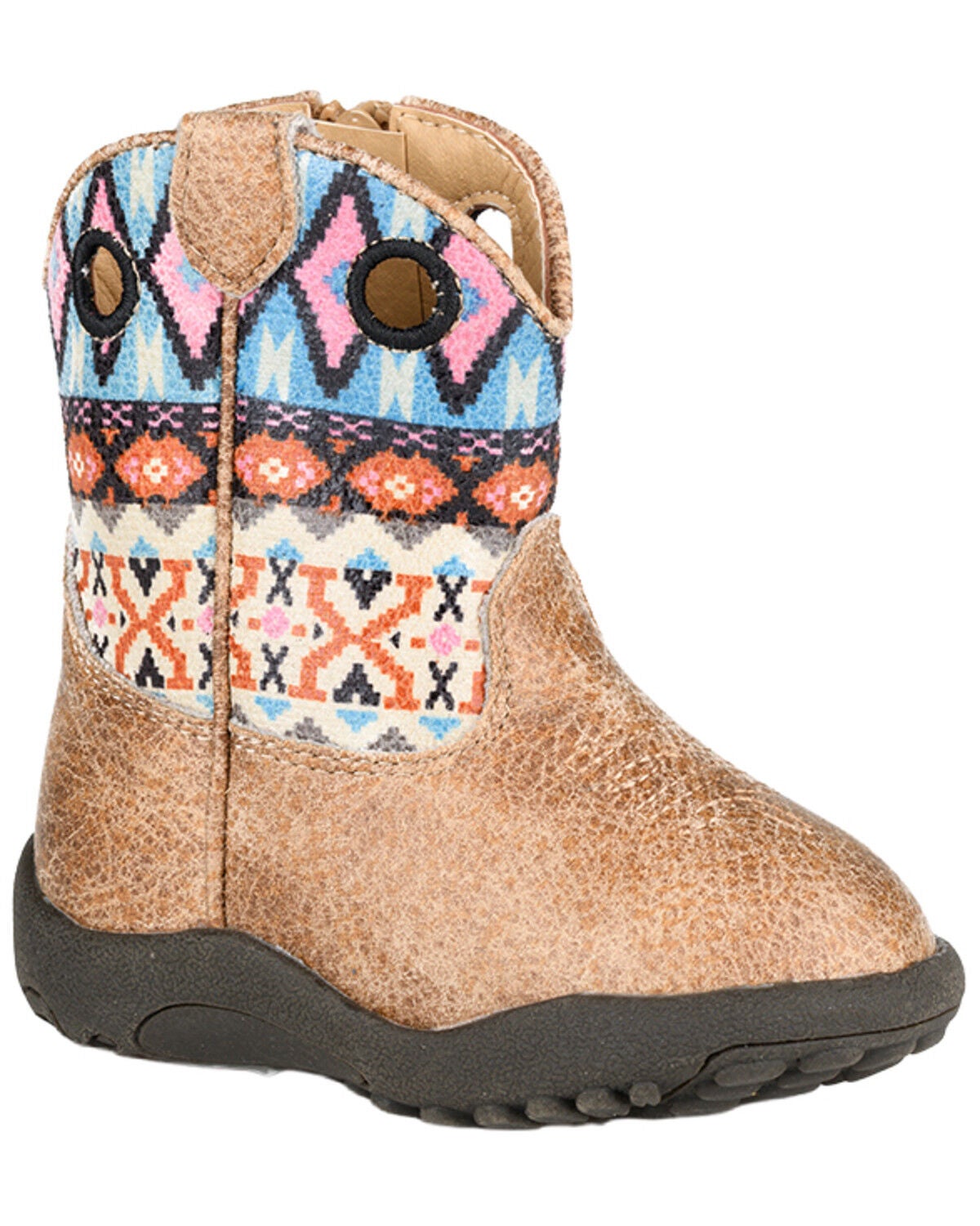 Image #1 - Roper Infant Girls' Willow Southwestern Western Boots - Round Toe, Tan, hi-res