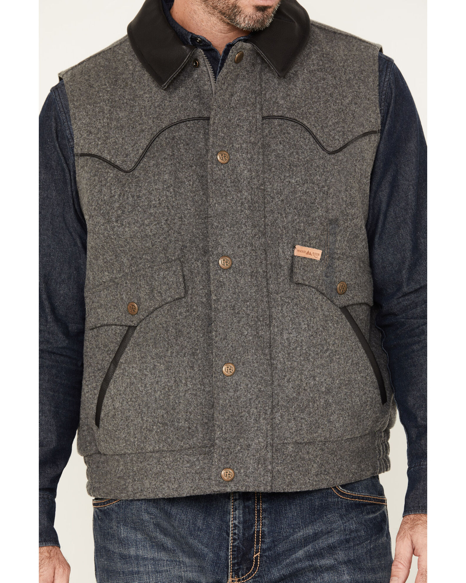 Powder River Outfitters Men's Heathered Wool Vest, Charcoal