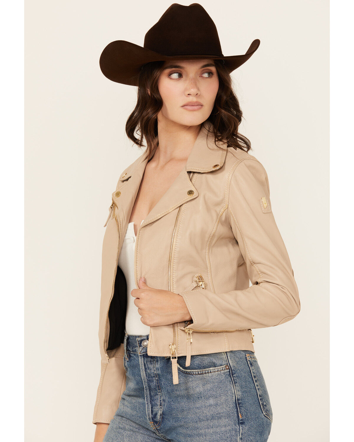 Image #4 - Mauritius Leather Women's Christy Scatter Star Leather Jacket, Beige, hi-res
