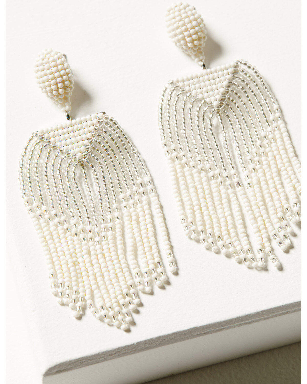 Image #2 - Shyanne Women's Beaded Fringe Statement Earrings, Silver, hi-res