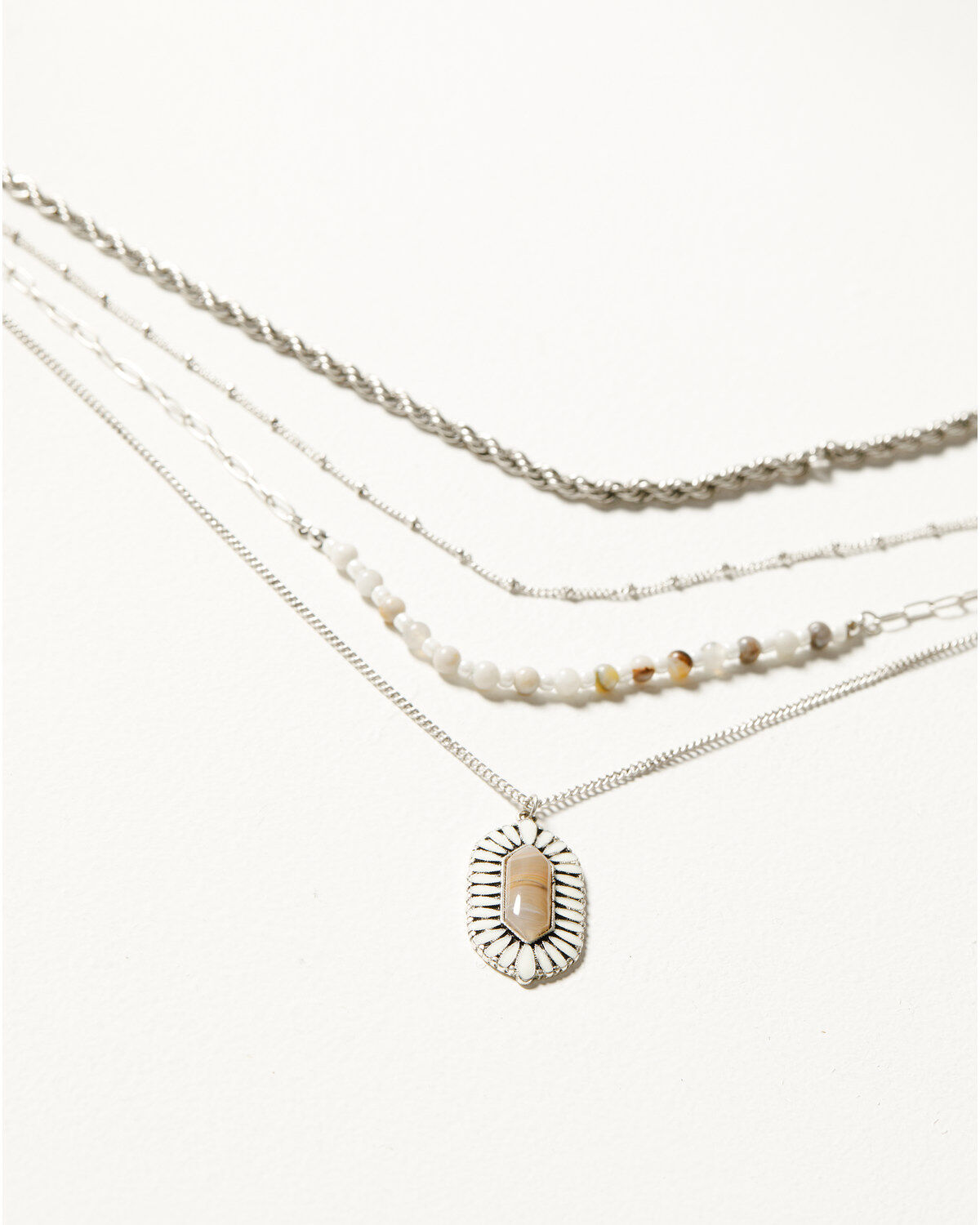 Image #1 - Shyanne Women's Beaded and Pendant Layer Necklace, Silver, hi-res