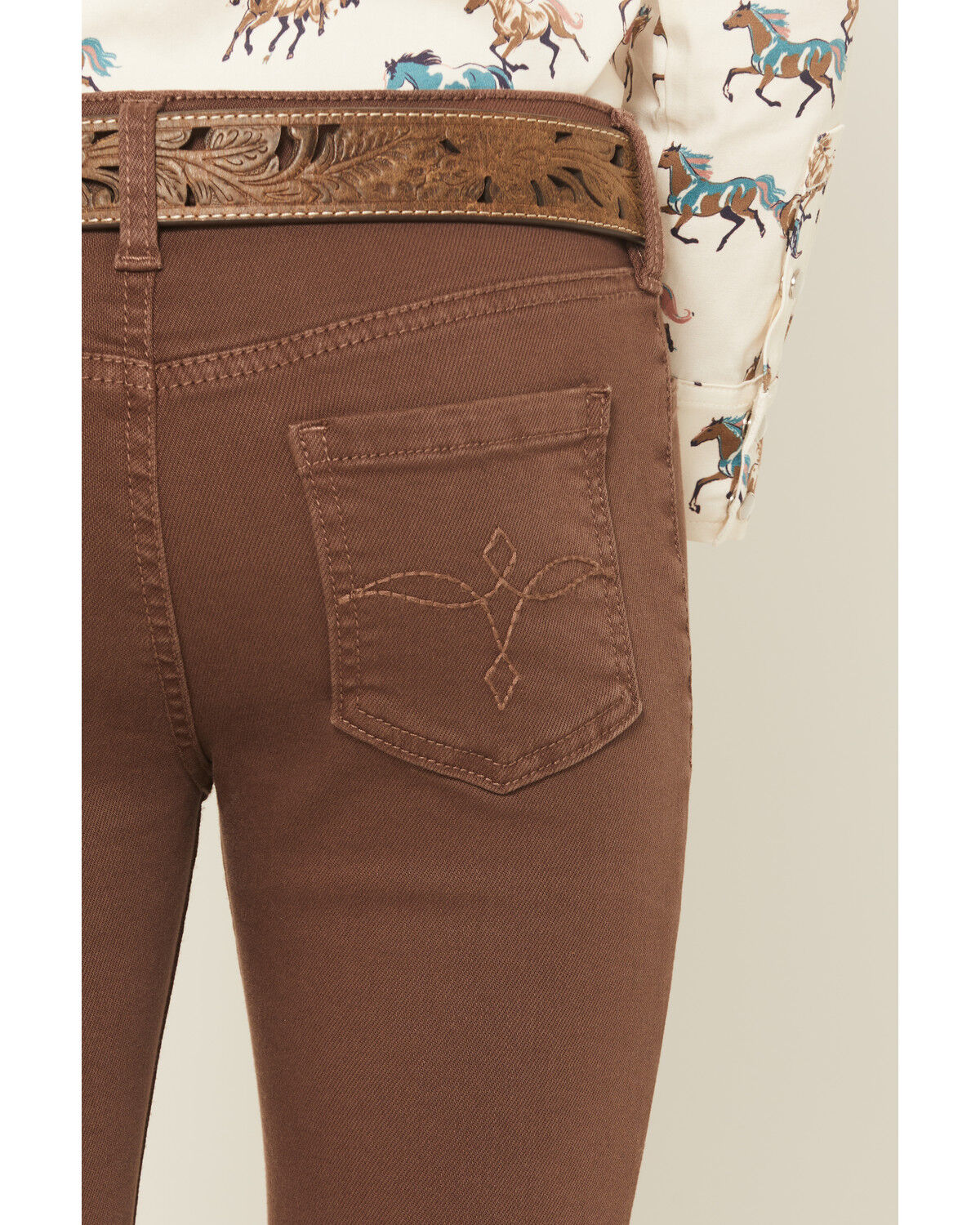 Image #4 - Shyanne Girls' Pull-On Flare Stretch Denim Jeans, Brown, hi-res