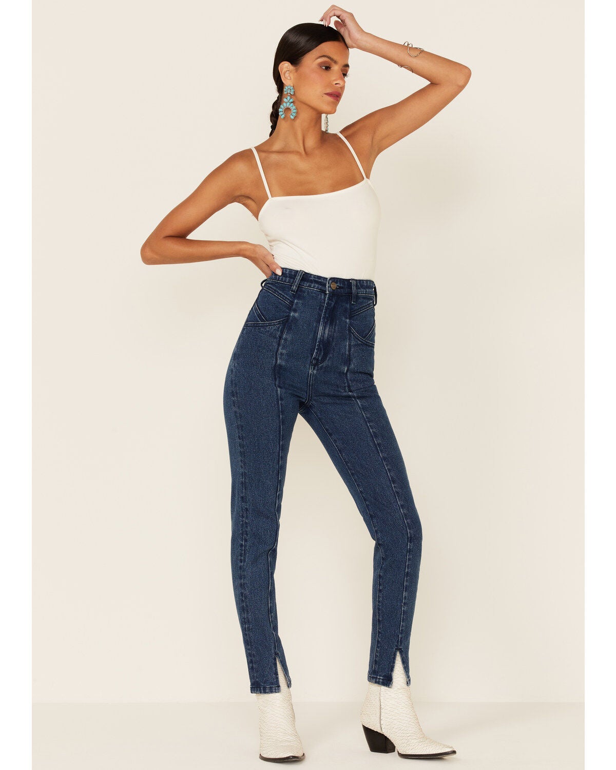Wishlist Women's Dark Wash Acid Fading High Rise Skinny Jeans, Blue, hi-res