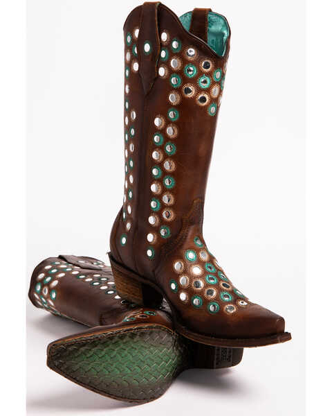 Image #5 - Corral Women's Brown Studded Embroidered Western Boots - Snip Toe, , hi-res