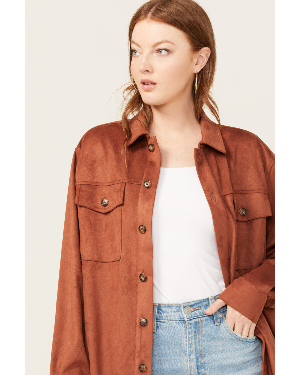 Image #2 - Cleo + Wolf Women's Faux Suede Shacket, Rust Copper, hi-res