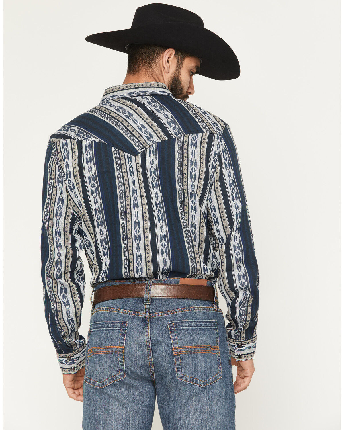 Image #4 - Cody James Men's Ford Southwestern Stripe Print Long Sleeve Snap Western Shirt, Blue, hi-res