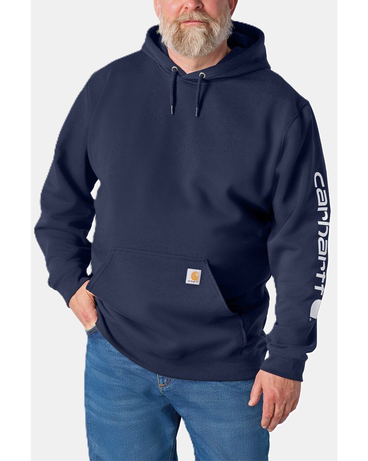 Image #1 - Carhartt Men's Iconic Logo Hooded Sweatshirt, Navy, hi-res