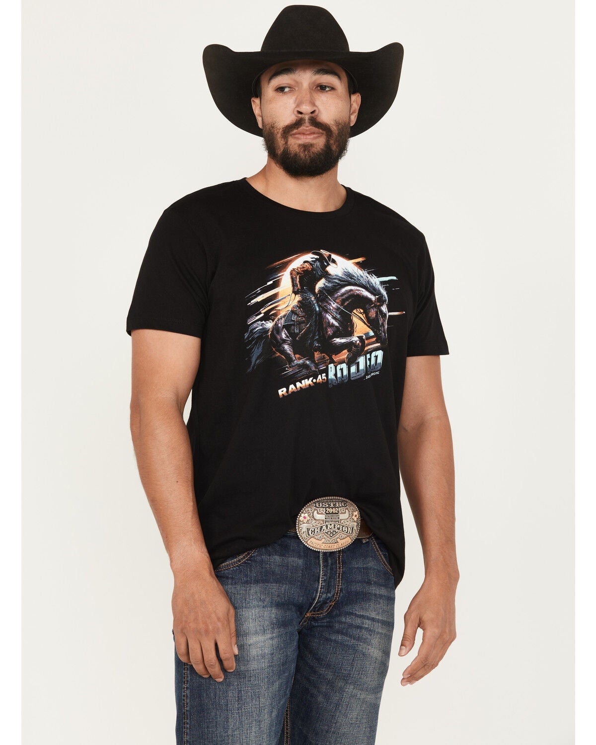 RANK 45&reg; Men's Bronc Lightning Short Sleeve Graphic T-Shirt, Black, hi-res