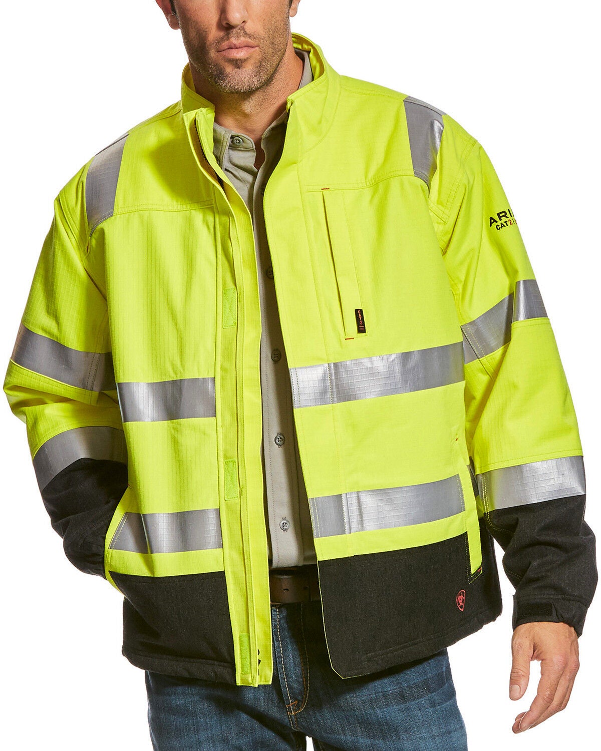 Ariat Men's FR HI-VIS Waterproof Jacket, Yellow, hi-res