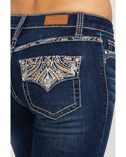 Image #5 - Shyanne Women's Dark Wash Faux Flap Bling Bootcut Jeans, , hi-res