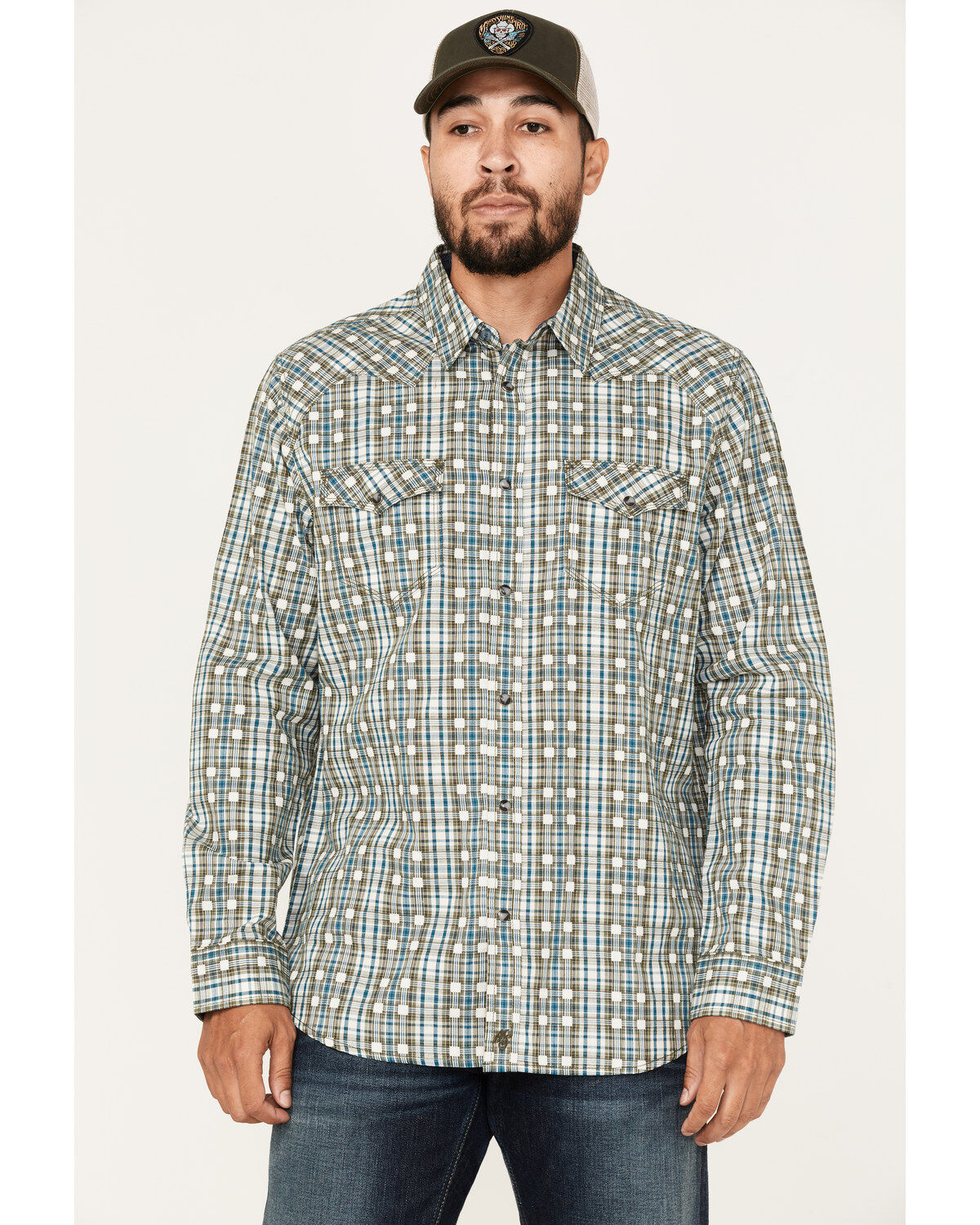 Image #1 - Moonshine Spirit Men's Rough Patch Plaid Snap Western Shirt, Cream, hi-res