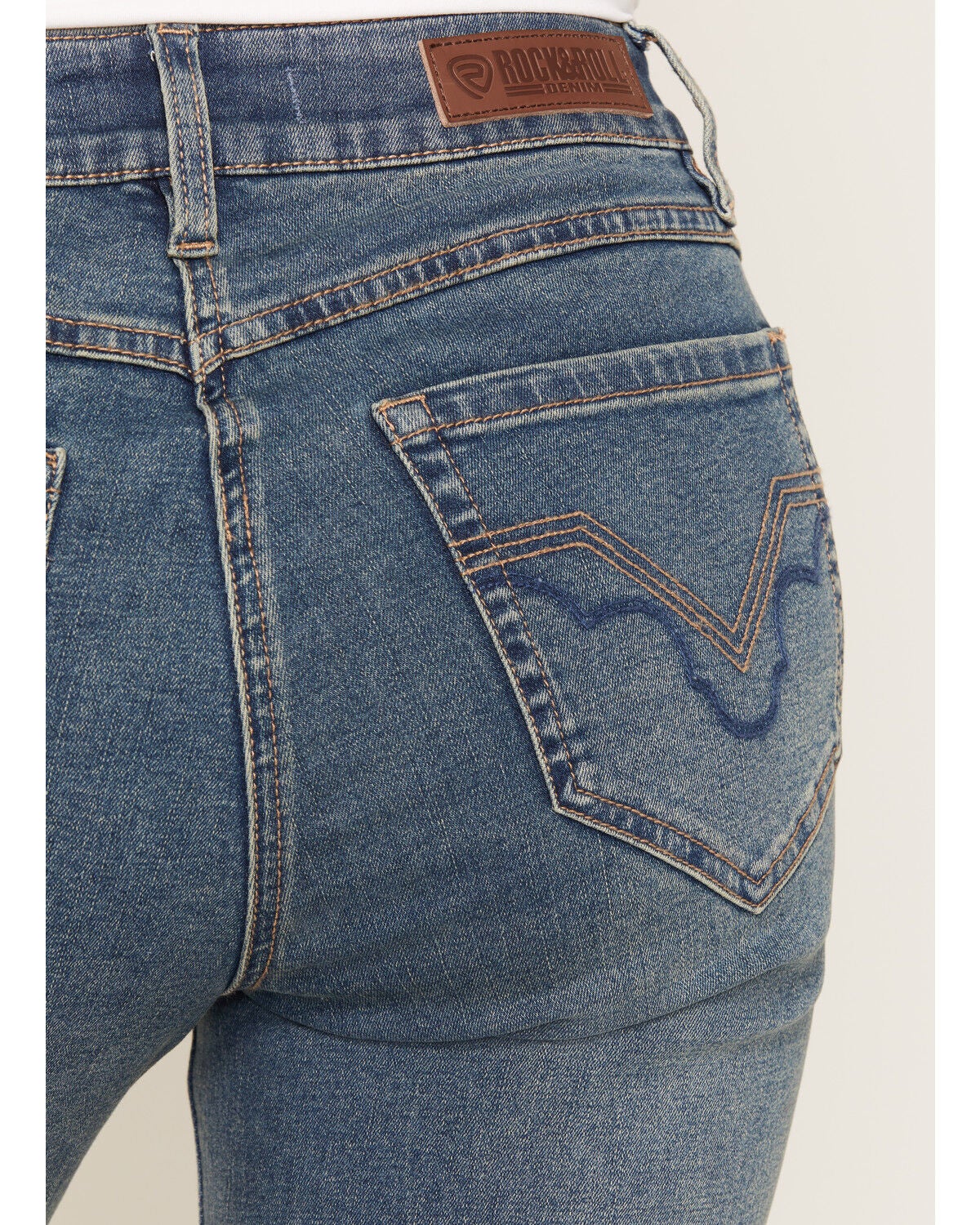 Image #4 - Rock & Roll Denim Women's Medium Wash Mid Rise Sculpted Vintage Bootcut Stretch Denim Jeans, Medium Wash, hi-res
