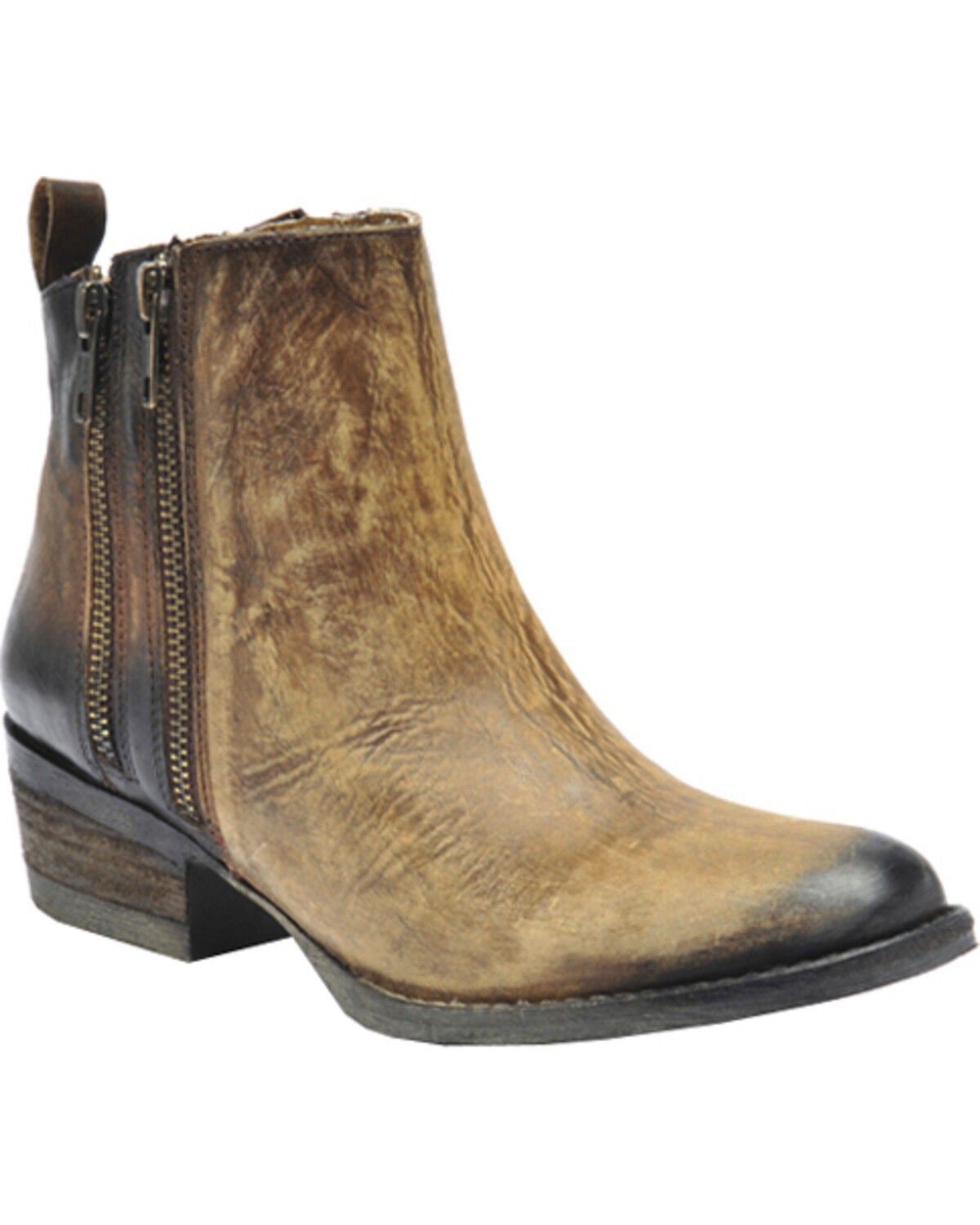 Circle G Burnished Double Zipper Booties - Round Toe