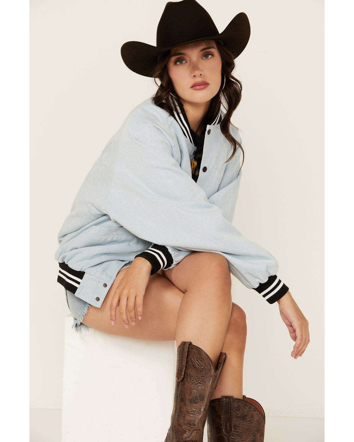 The Laundry Room Women's Denim Coors Ghost Stadium Bomber Jacket, Light Wash, hi-res