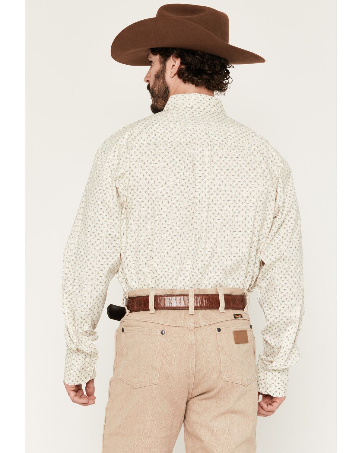 Image #4 - George Strait by Wrangler Men's Geo Print Long Sleeve Button-Down Stretch Western Shirt, Cream, hi-res