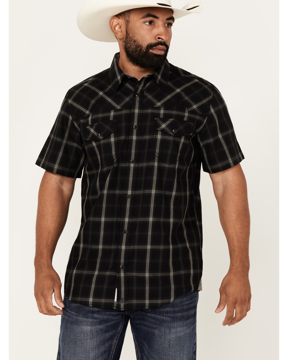 Image #1 - Moonshine Spirit Men's Exclusive Plaid Print Short Sleeve Snap Western Shirt, , hi-res