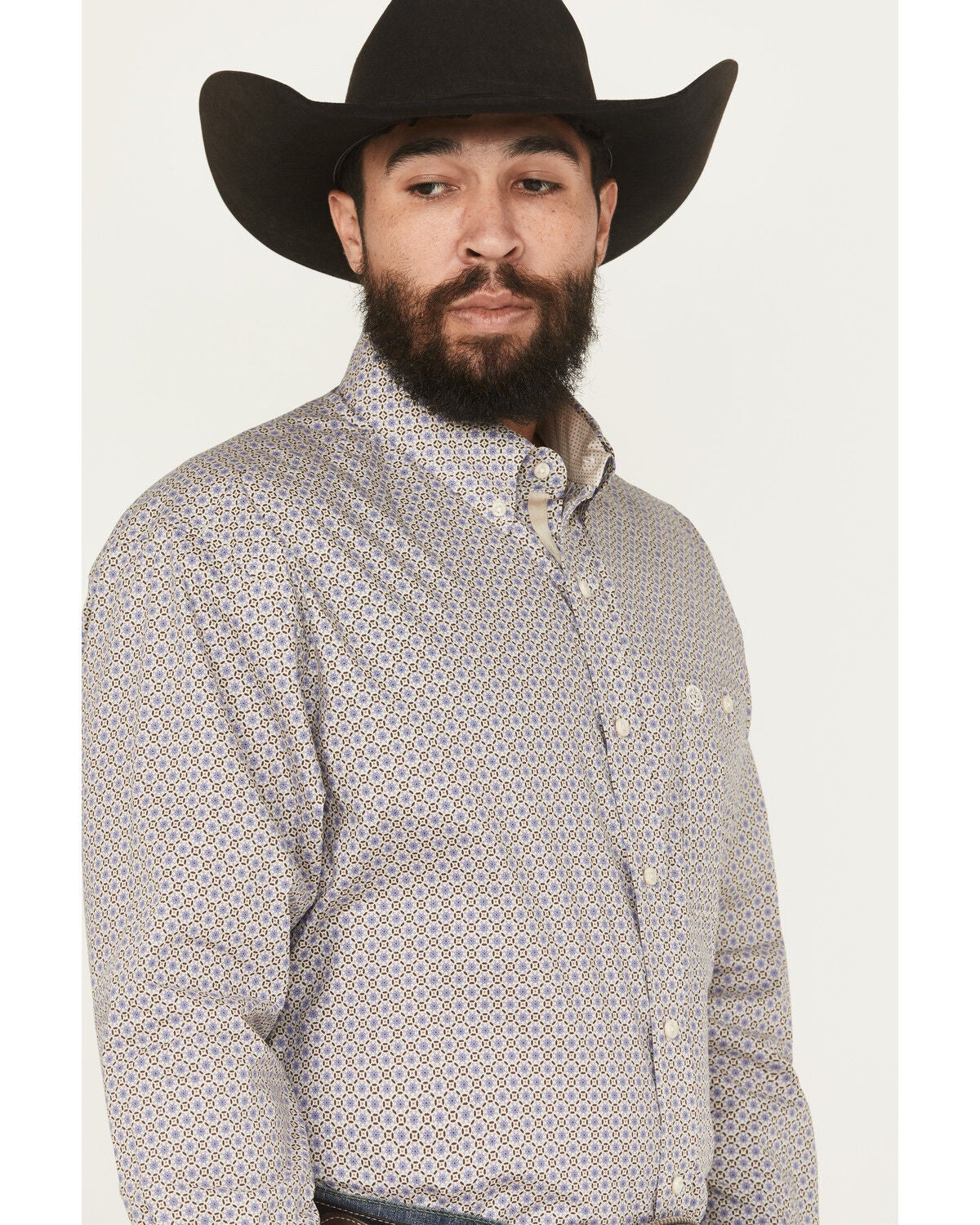 Image #2 - George Strait by Wrangler Men's Medallion Print Long Sleeve Button-Down Stretch Western Shirt, Multi, hi-res