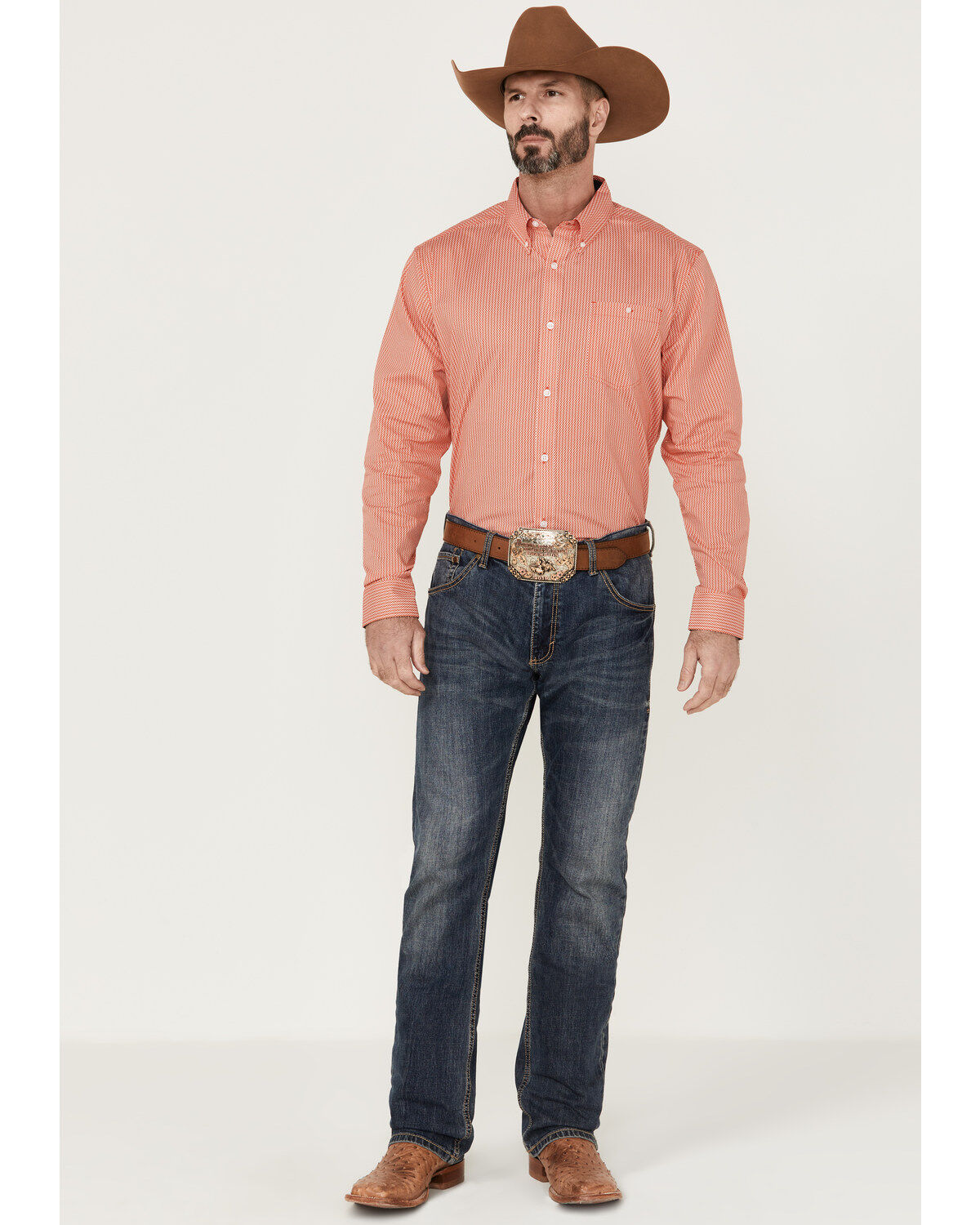 Image #2 - RANK 45® Men's Calgary Geo Print Long Sleeve Button-Down Western Shirt, Red, hi-res