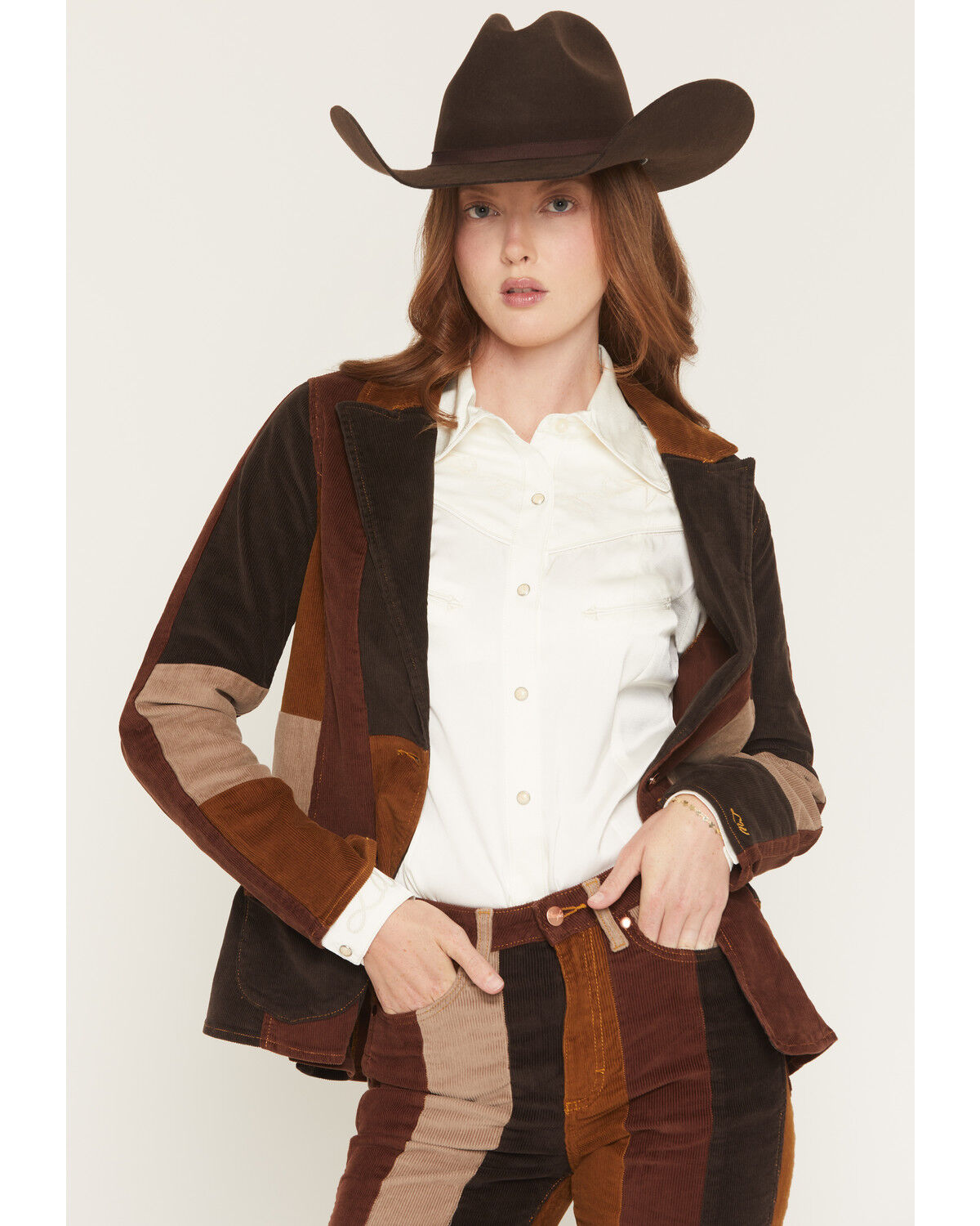 Image #5 - Wrangler X Lainey Wilson Women's Corduroy Patchwork Blazer, Brown, hi-res